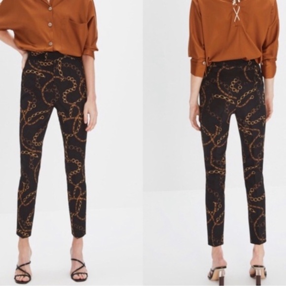 Zara Pants - New Zara Woman Pants Ankle Gold Chain Print Size 12